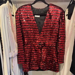 Vintage 80’s Black Tie Full Red & Black Stripes Sequin Blazer